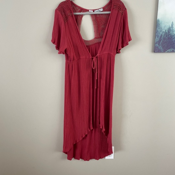 2/$25 Crave Fame by Almost Famous Red Crochet Knit Kimono With Keyhole Back - Picture 1 of 4